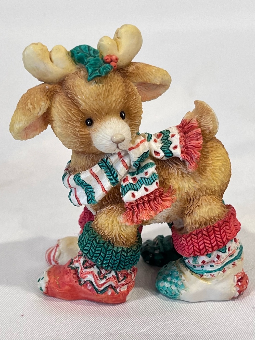 1994 Enesco Santa DEERlivery SOCKS Reindeer Christmas Figurine